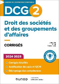 Première de couverture de DCG 2 - Droit des sociétés et des groupements d'affaires - Corrigés 2024-2025